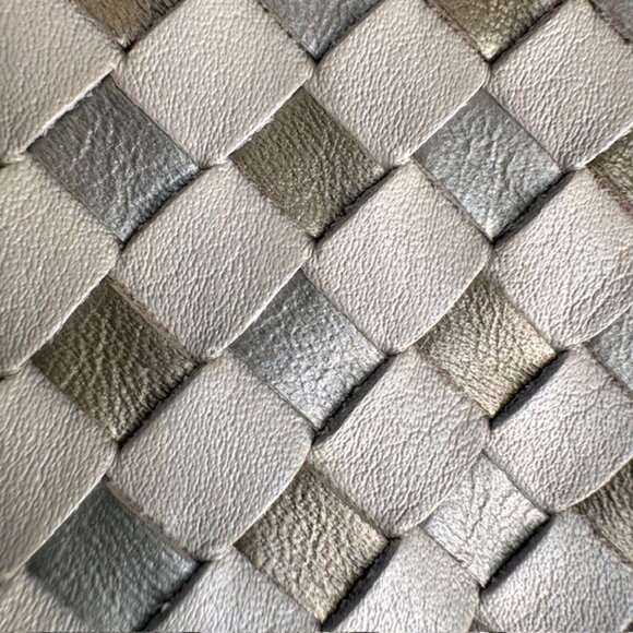 GANSON Woven Leather Shoulder Bag - Putty Color with Metallic Silver & Taupe - Picture 10 of 10